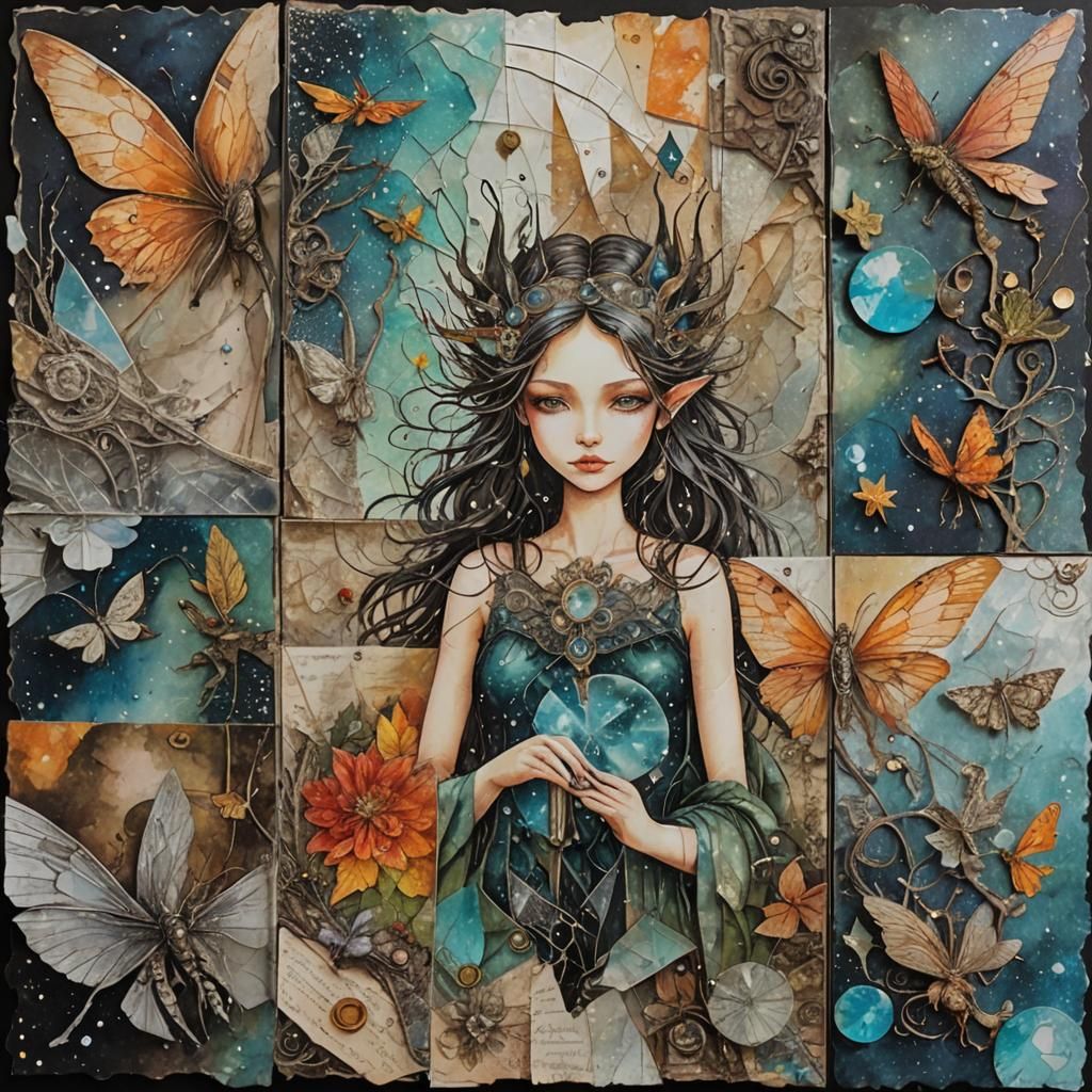 Magical Creatures in Mixed Media Collage
