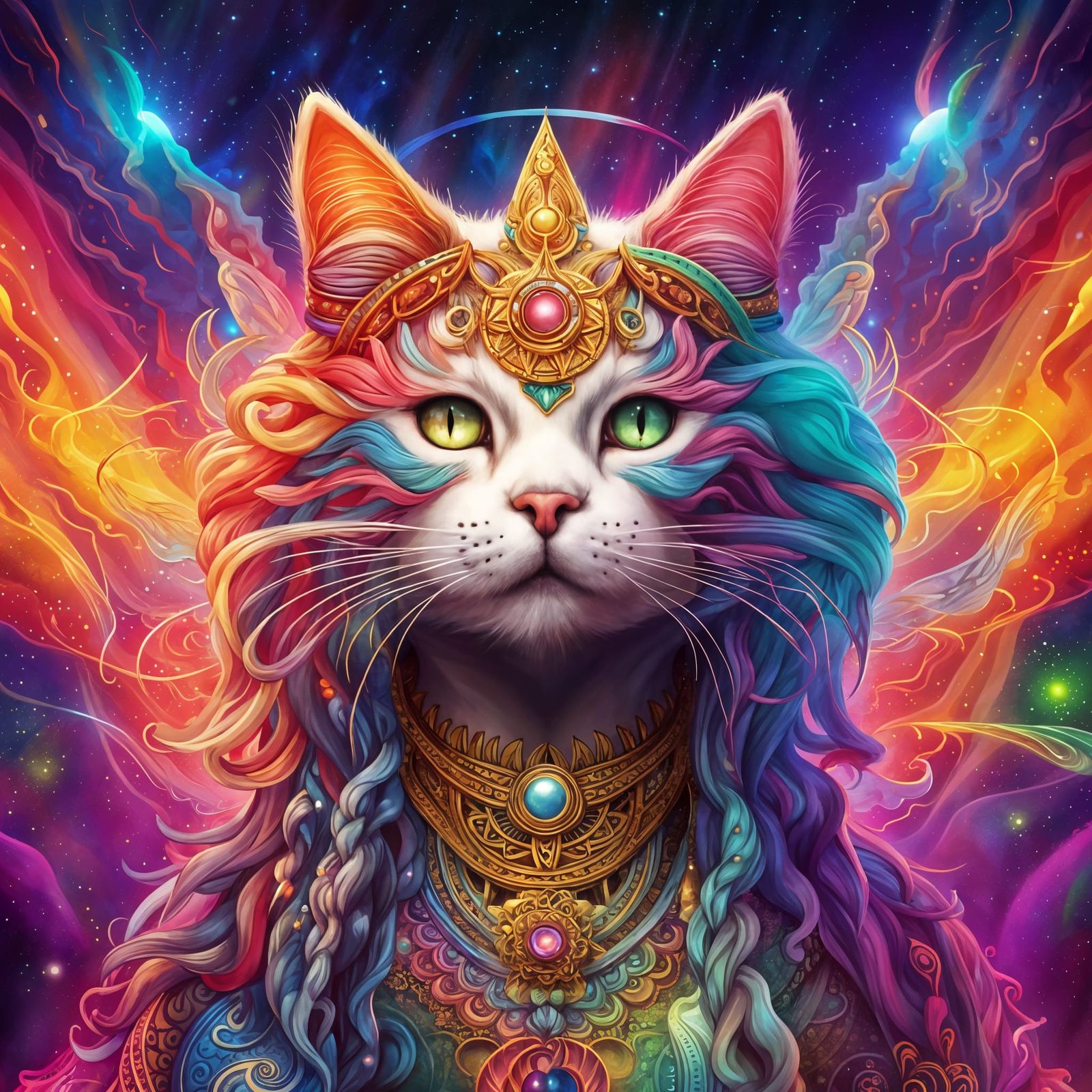 Divine Cat Goddess Psytrance Album Cover in 4K