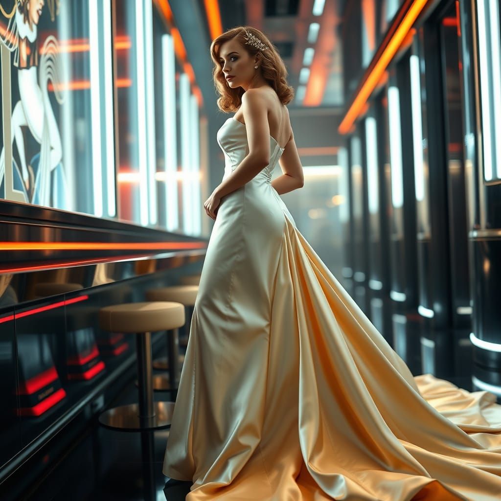 Futuristic 1940s Gown in Neon City