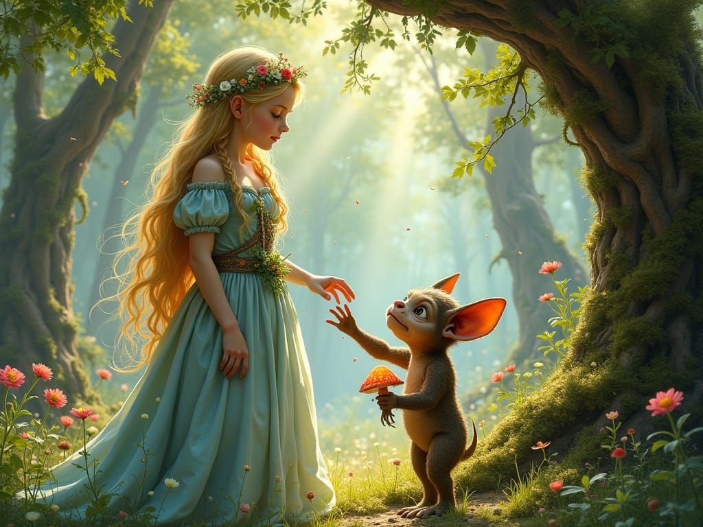 Princess Meets Wise Goblin in Enchanted Forest