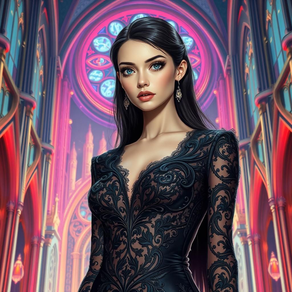 Ethereal Woman in Sci-Fi Cathedral: Digital Matte Painting