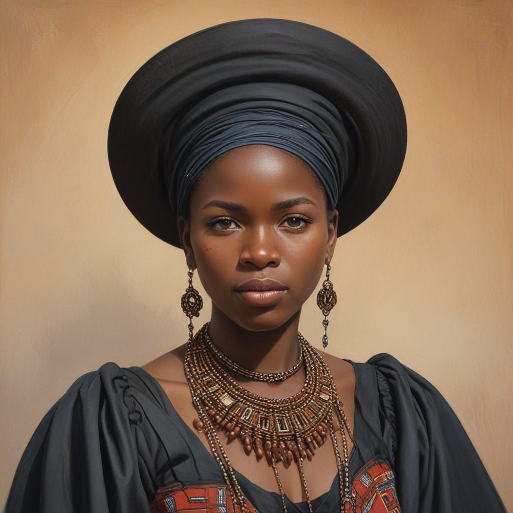 Namibian Herero Woman Portrait in Da Vinci Oil Style