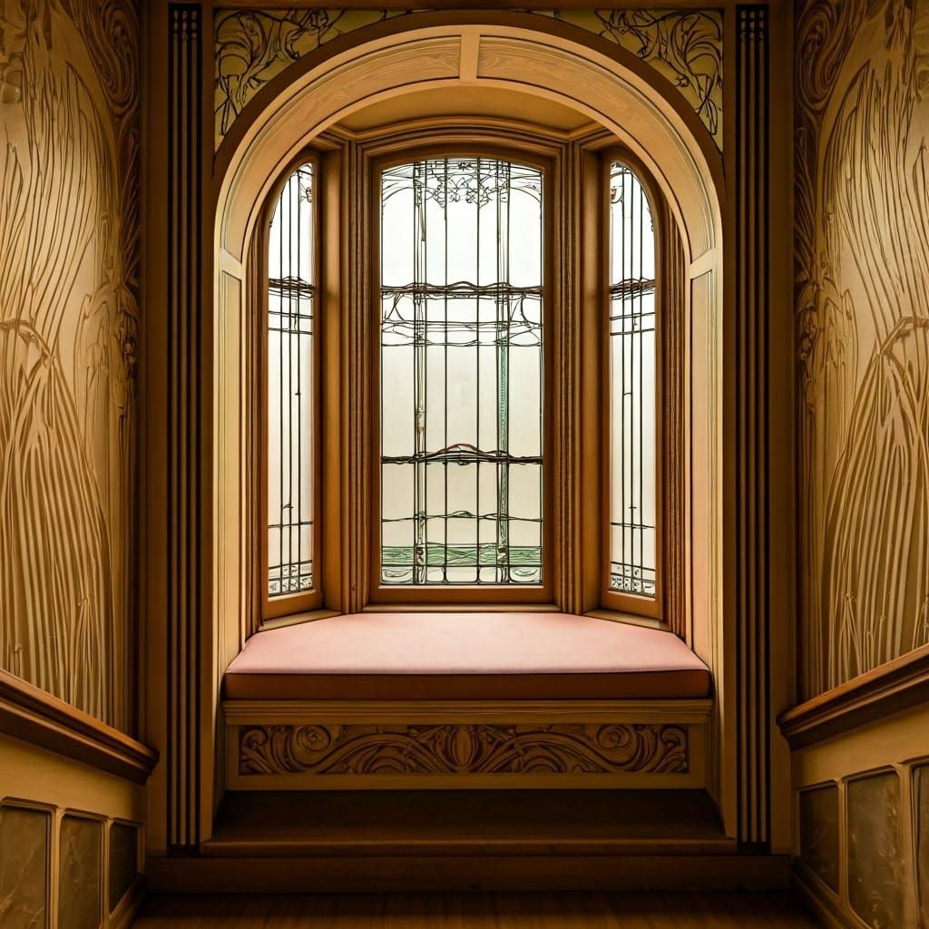 Elegant Staircase Window Seat in Art Nouveau Style