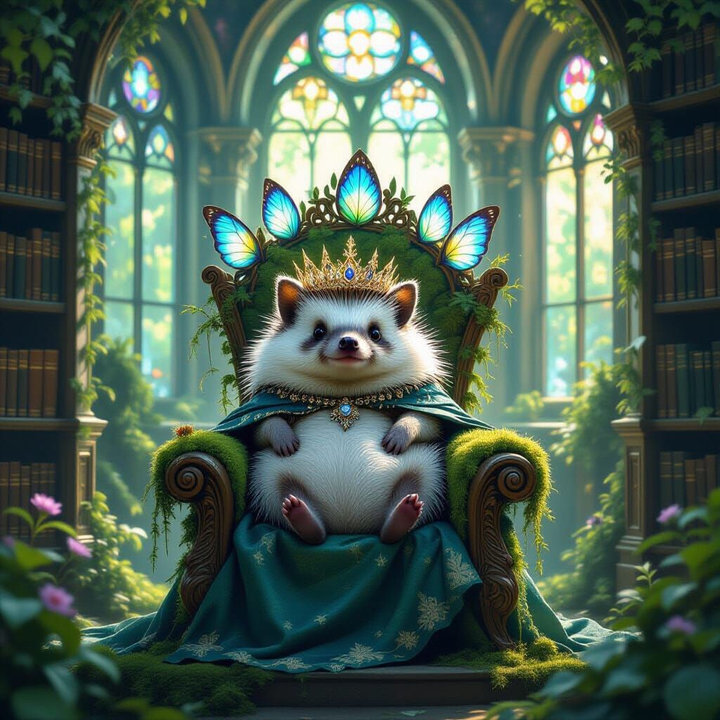 Regal Hedgehog Queen on Moonbeam Throne