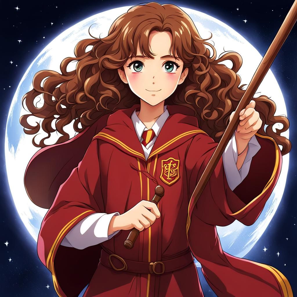 Hermione Granger in Anime Style with Wand