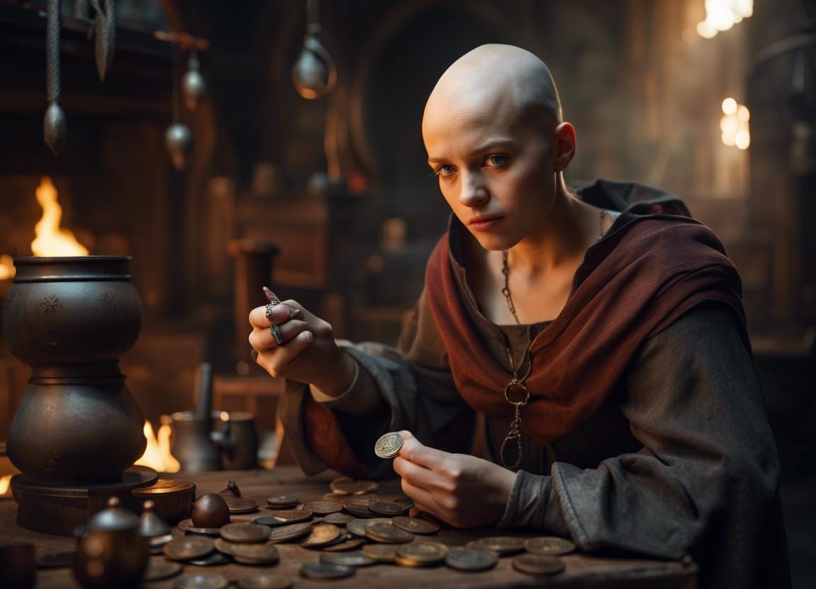 Medieval Tavern Scene with Girl and Knights