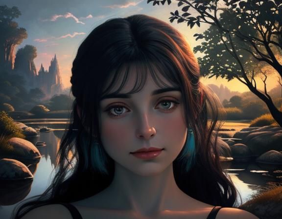 Serene Woman in Mystical Cave: Surreal Dreamscape Portrait