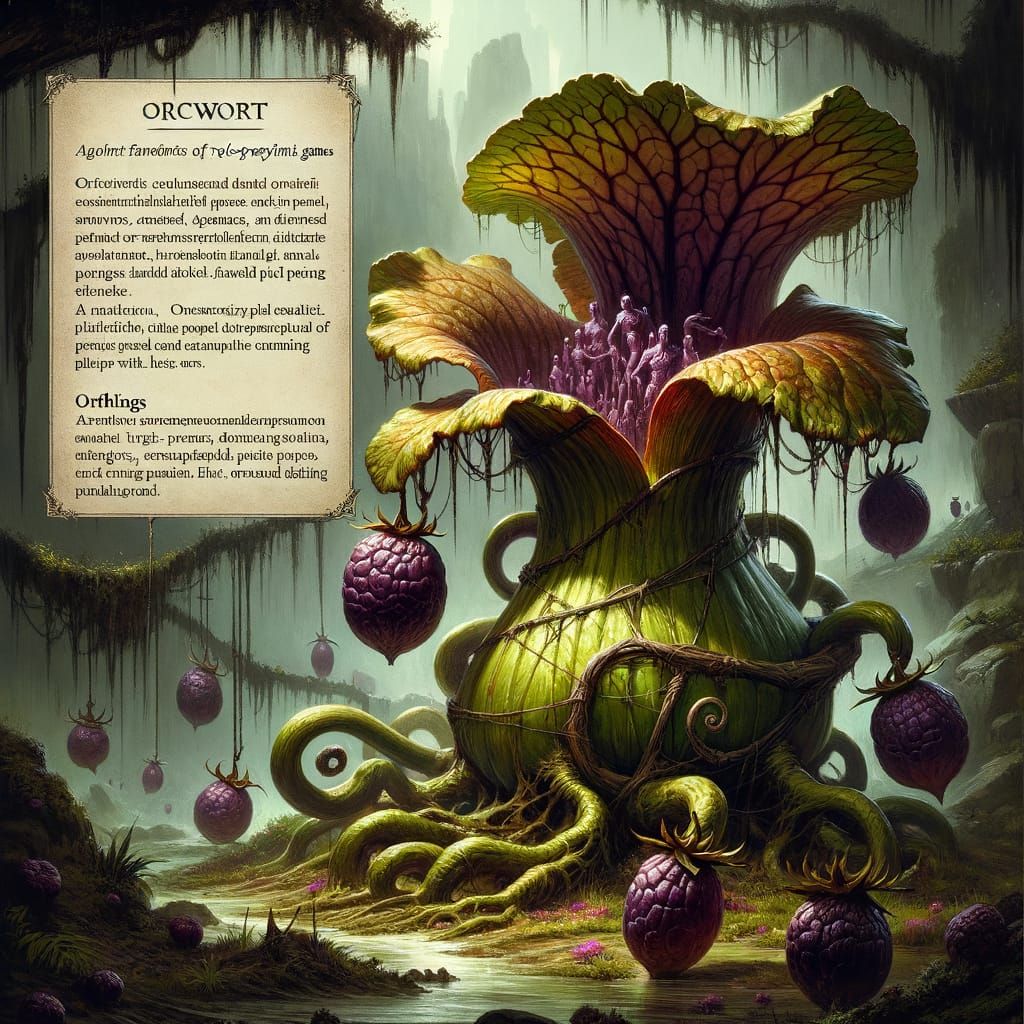 Colossal Orcwort: Fantasy Plant Monster in Gloomy Forest
