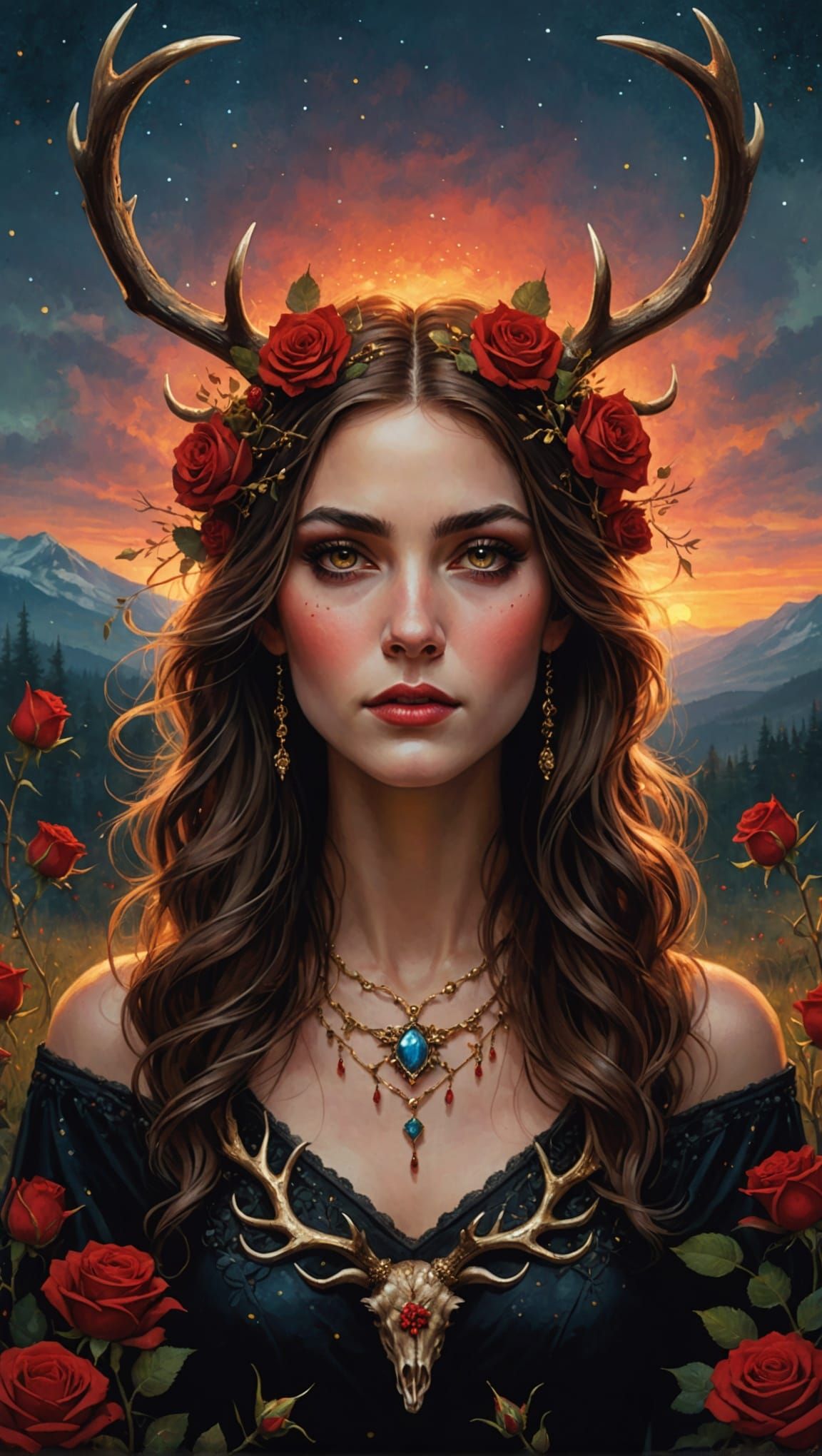 Fantasy Girl Portrait with Jeweled Antlers