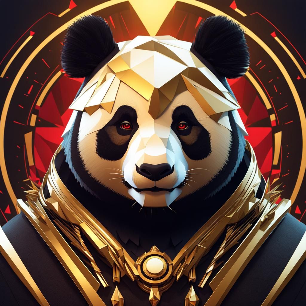 Low Poly Panda King Portrait in Cyberfuturism Style