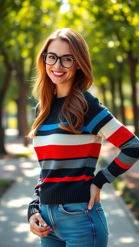 Surreal Portrait of a Confident Woman in Sunlit Park