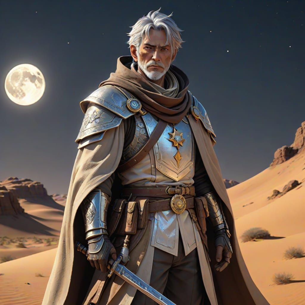 Elder Statesman Walks Under Desert Moonlight