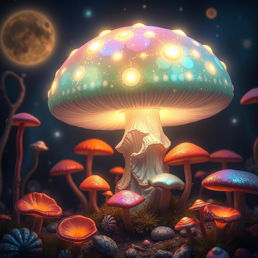 Celestial Giant Mushroom in Dreamlike Environment