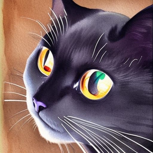 Whimsical Black Cat Watercolour Illustration