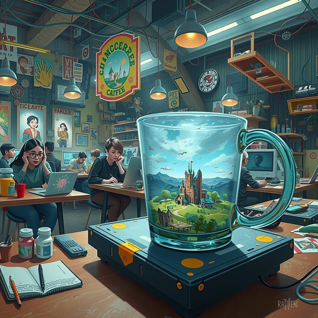 Cyberpunk Cafe in Vibrant, Neon-Lit Atmosphere