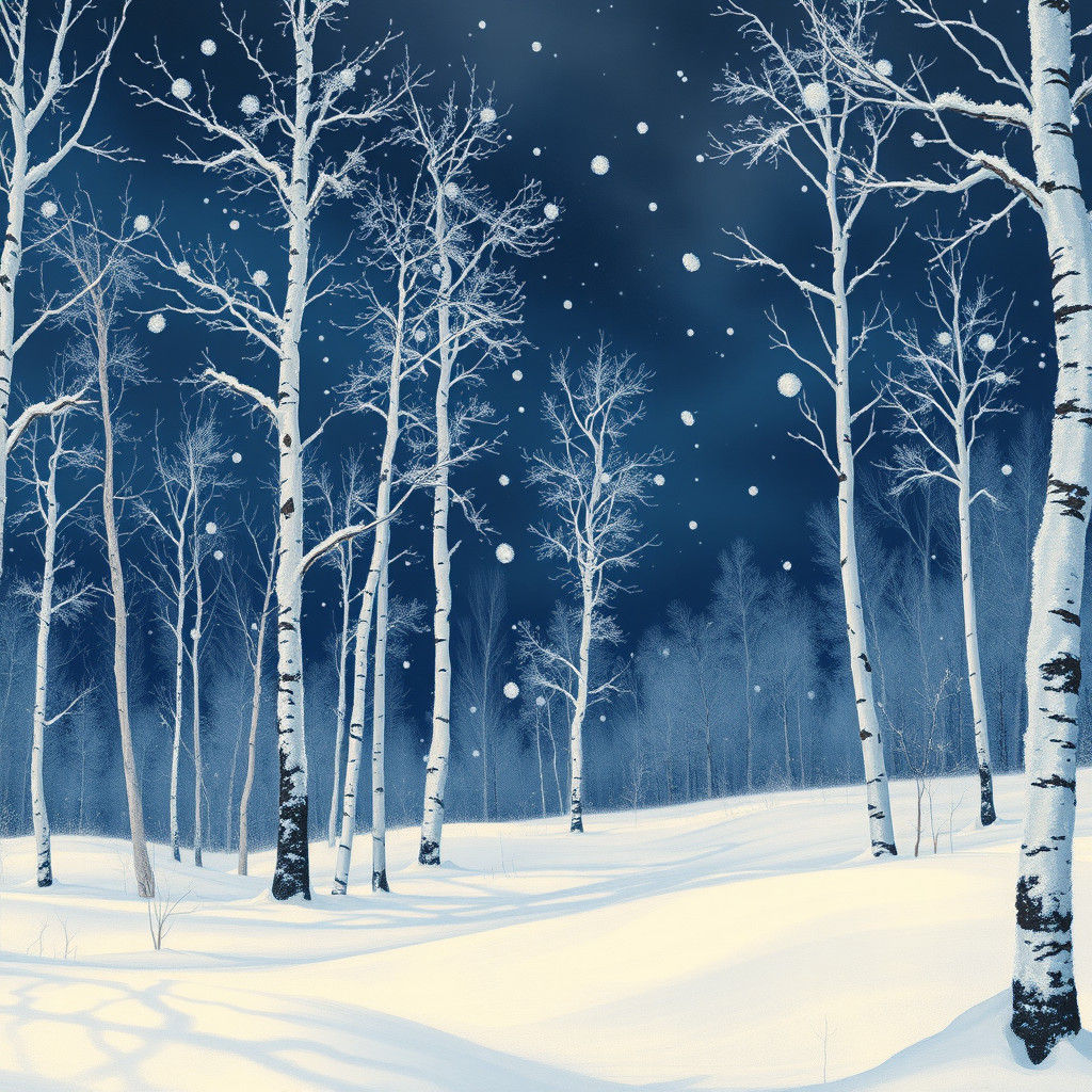 Winter Wonderland: Birch Trees in Frost, a Digital Painting