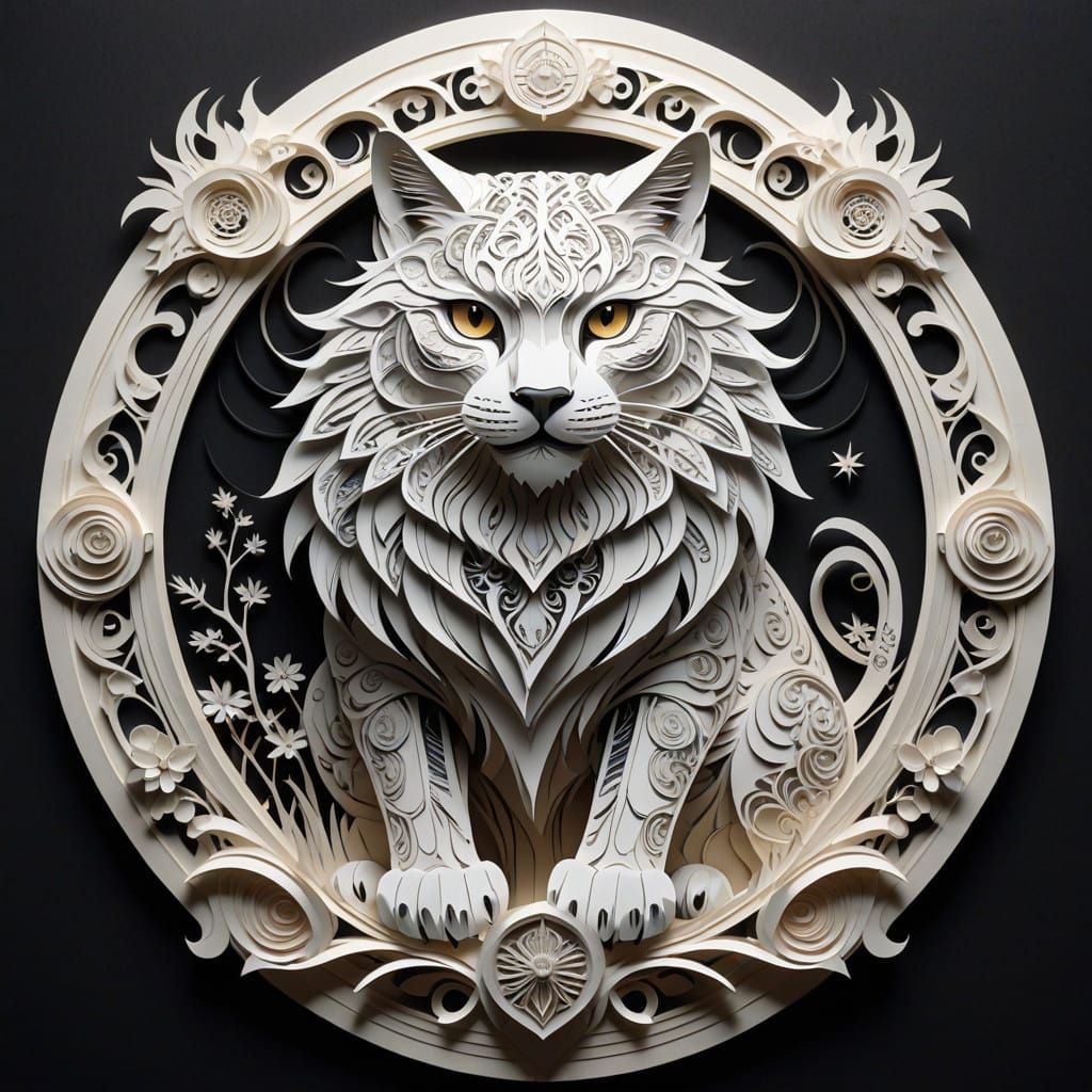 Elegant Family Crest with Majestic Cats and Symbolic Crest