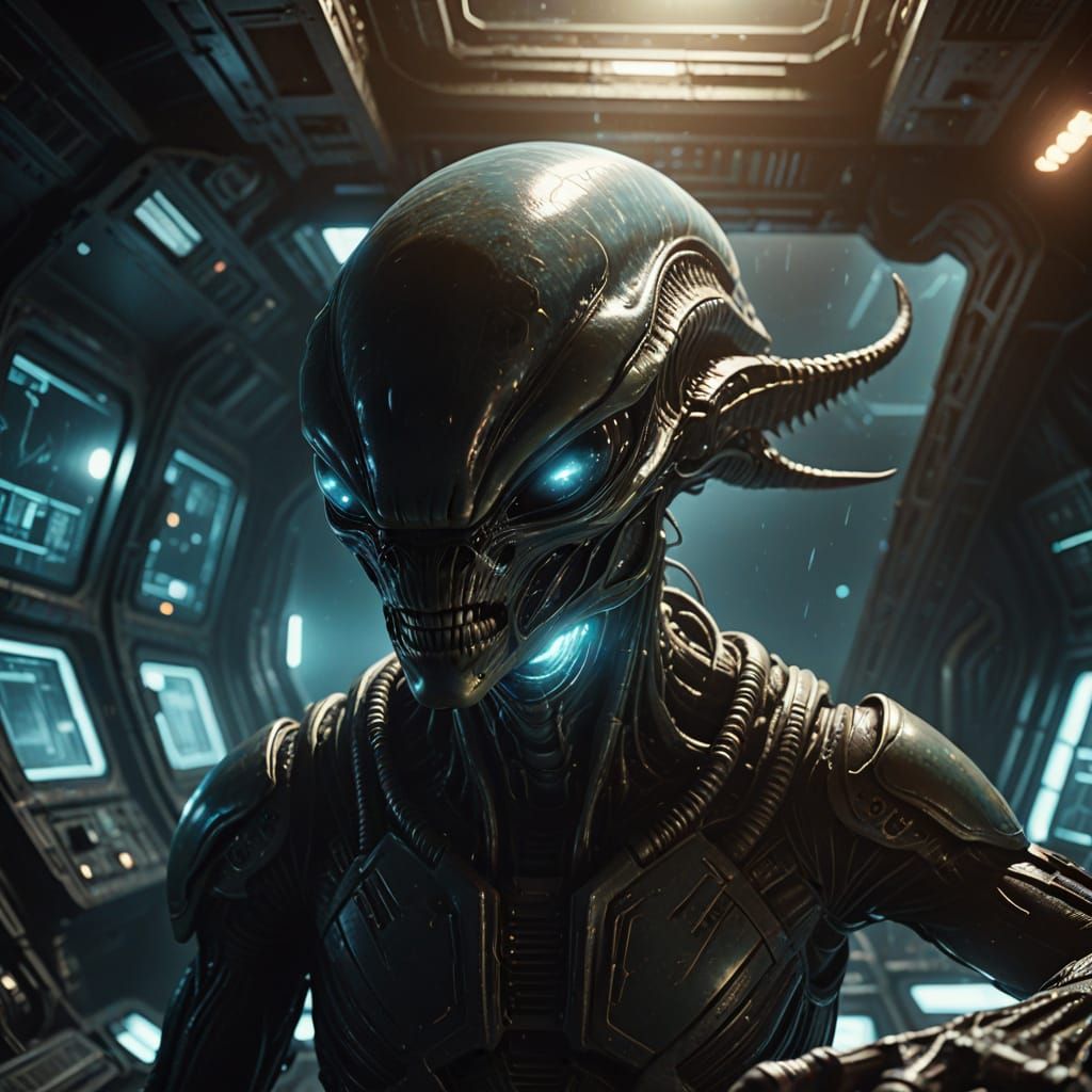 Alien Reaching for Food in Abandoned Spaceship