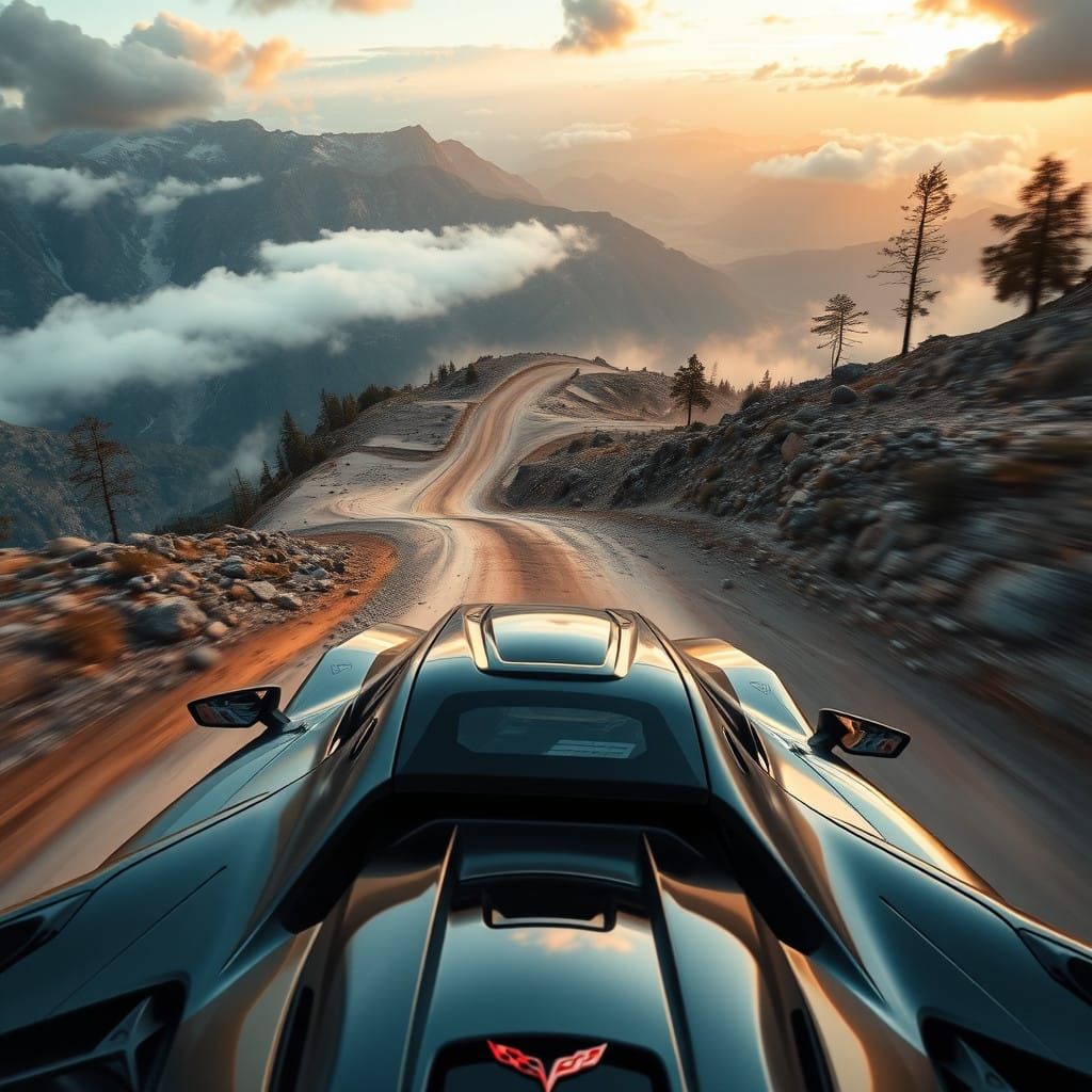 Cyberpunk Corvette C8 Speeds Down Off-Road Mountain Track