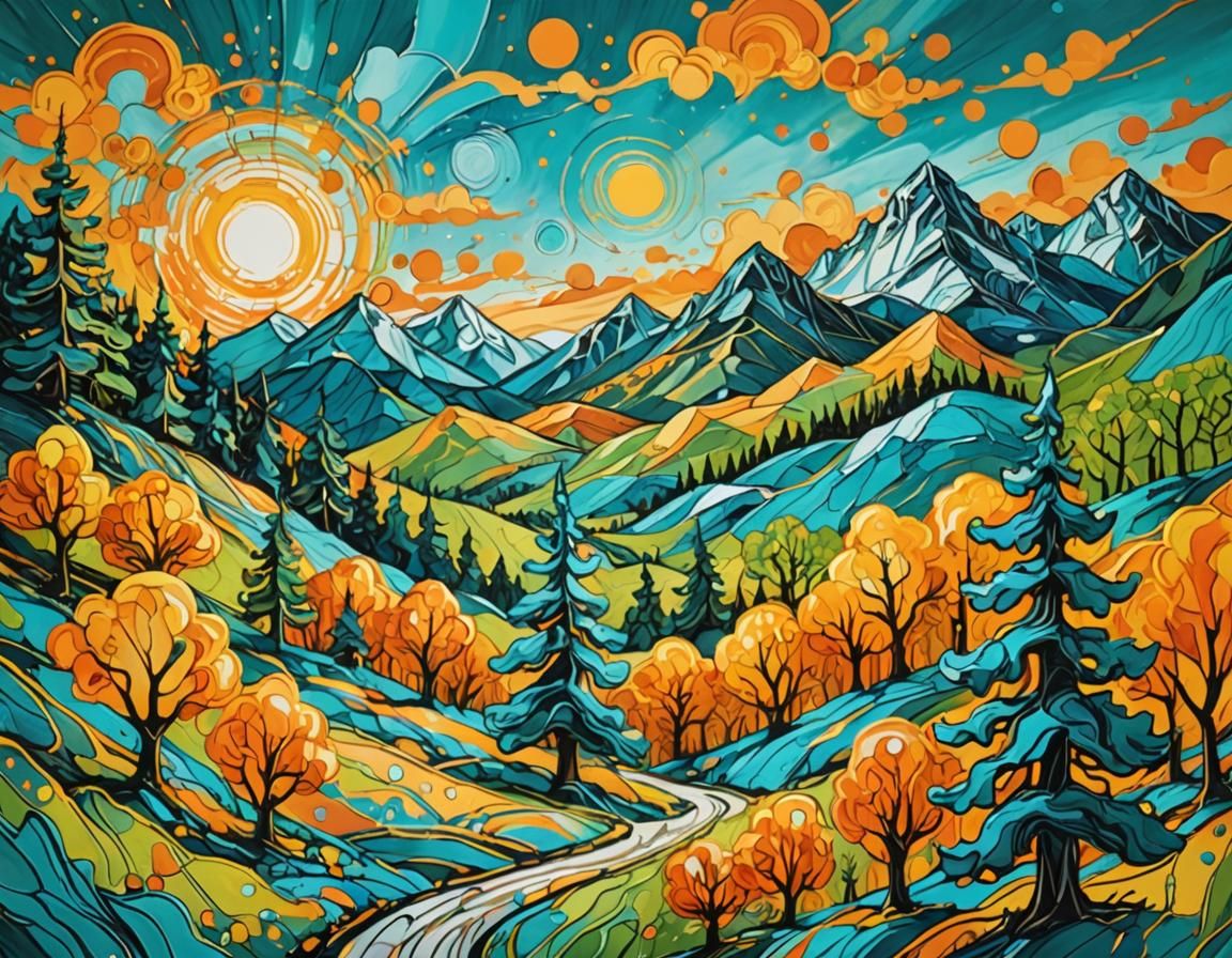 Vibrant Scribble Art of a Fantastical Landscape