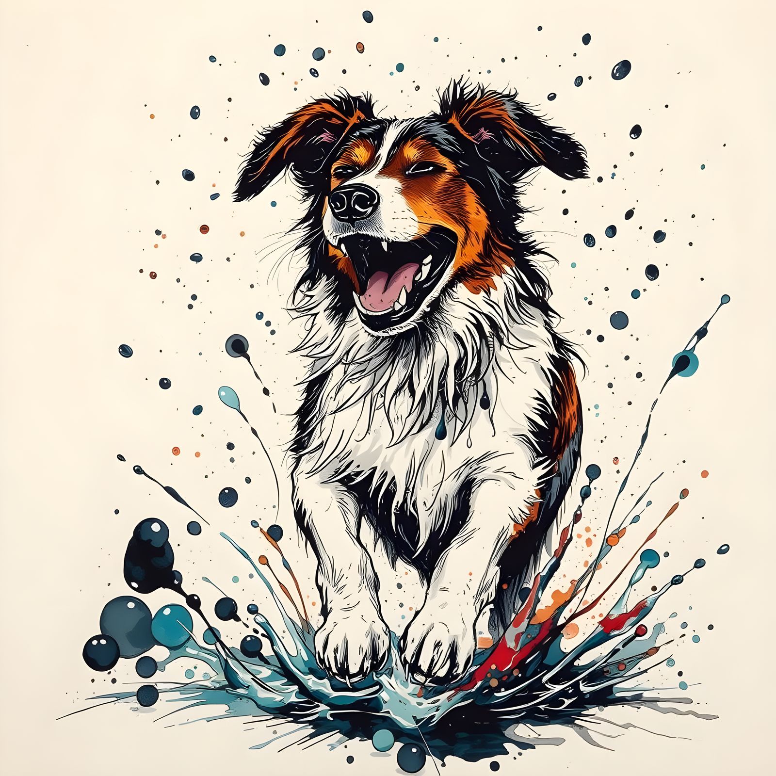 Dynamic Ink Drawing of a Dog Shaking