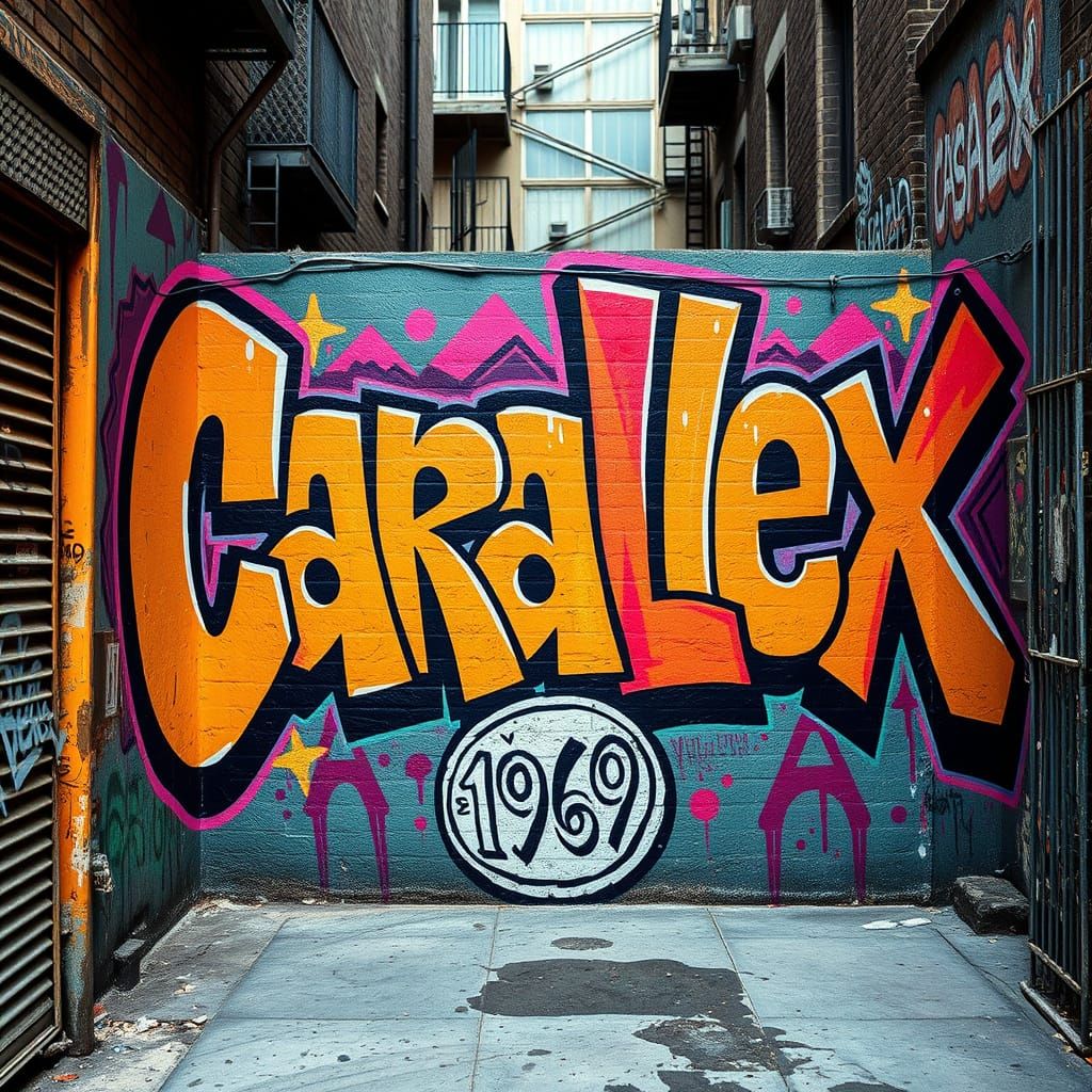 Vibrant Graffiti Mural in Urban Alleyway with Dynamic Typogr...