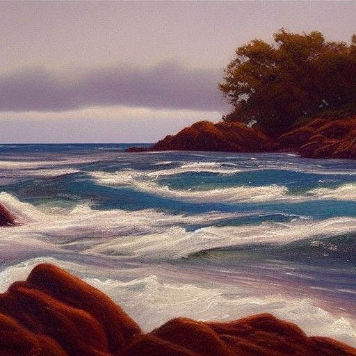 Tranquil River Meets Sea: An Oil Painting