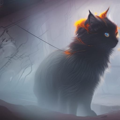 Cat-like Humanoid Gunslinger: Detailed Matte Painting