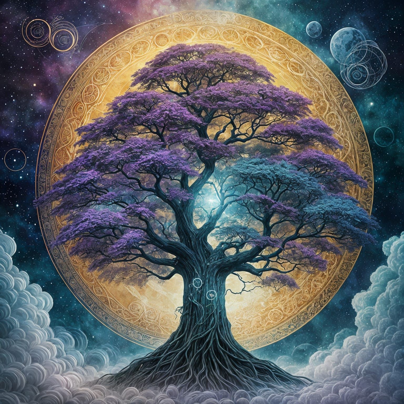 Cosmic World Tree Sprout in Painterly Fantasy Style