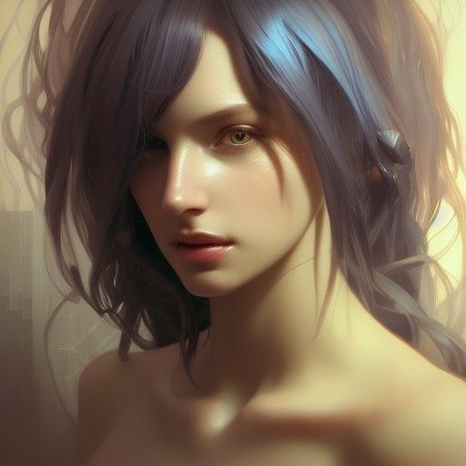 Detailed Nymph Portrait in Art Nouveau Style