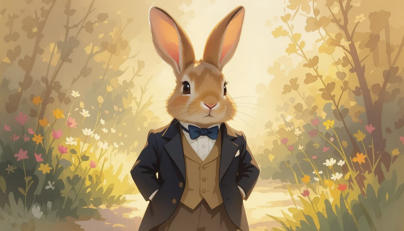 Whimsical Rabbit in Suit, Renoir Impressionist Style