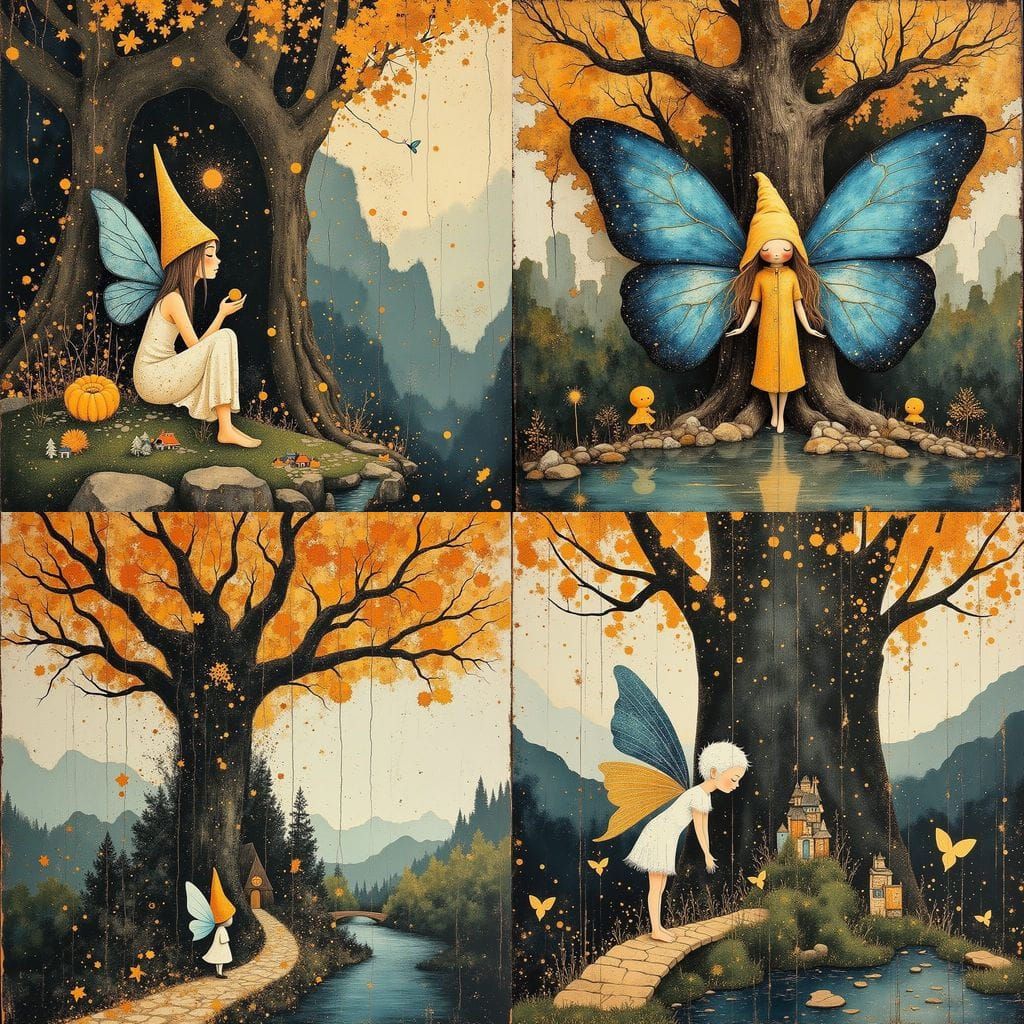 Gnome Fairy Kingdom at Autumn Tree Base