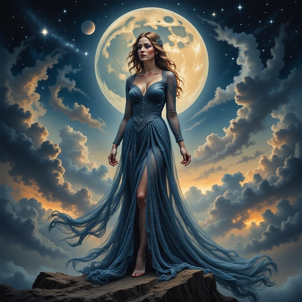 Moon Goddess Portrait in Fantastical Moonscape