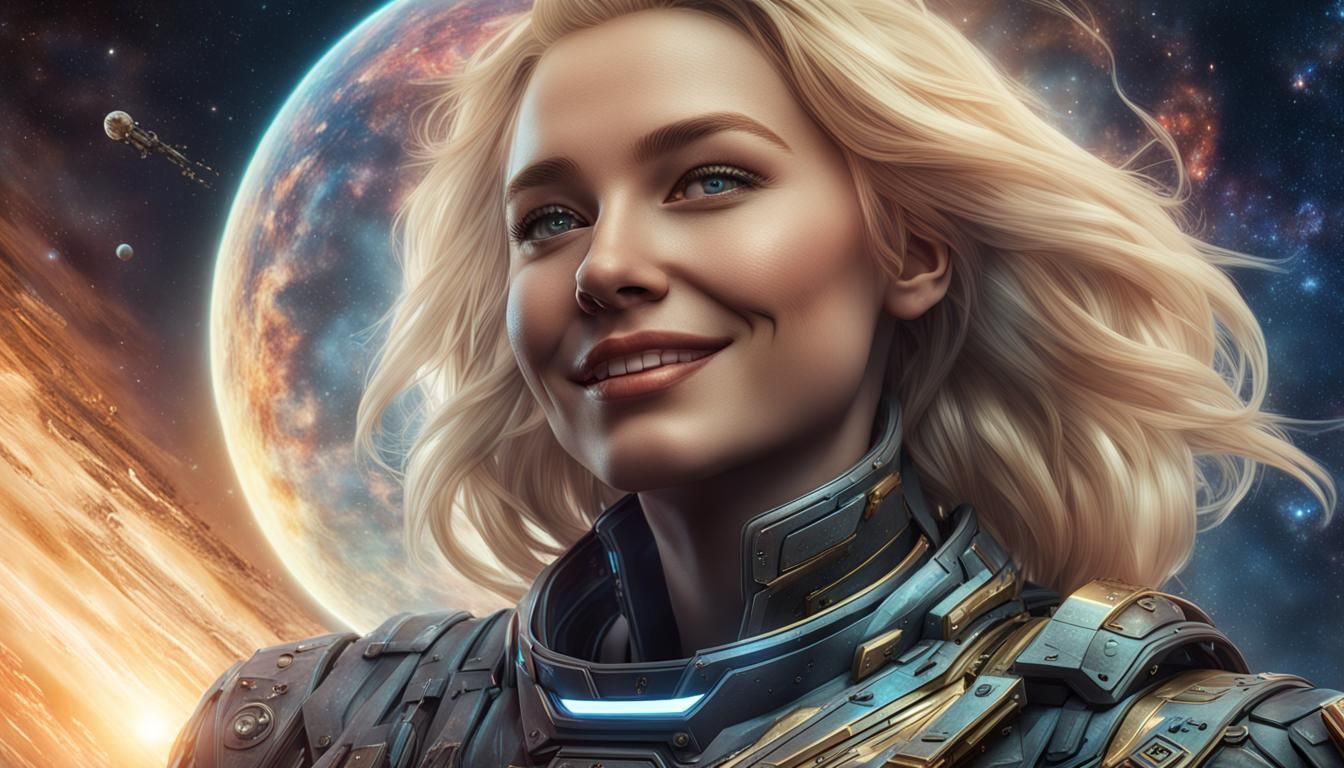 Gorgeous Blonde in Cosmic Setting: Hyperrealistic 8k Portrai...