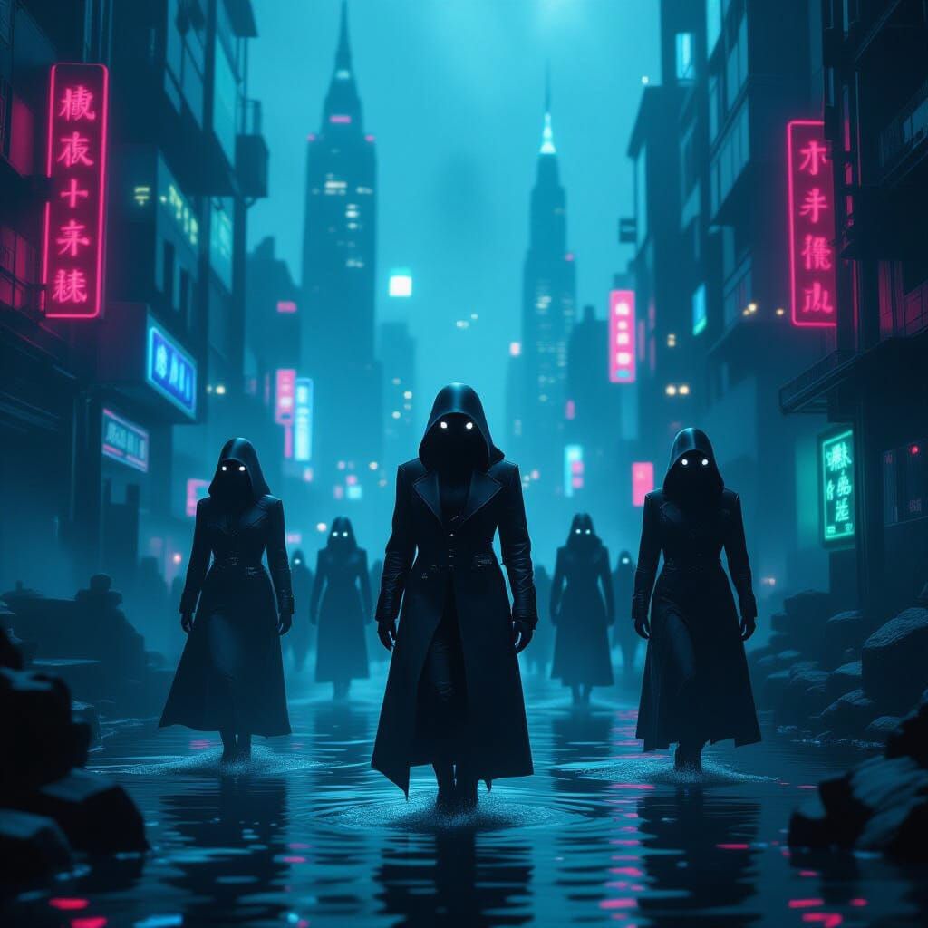 Stealthy Squid Figures Infiltrate Cyberpunk Underwater City