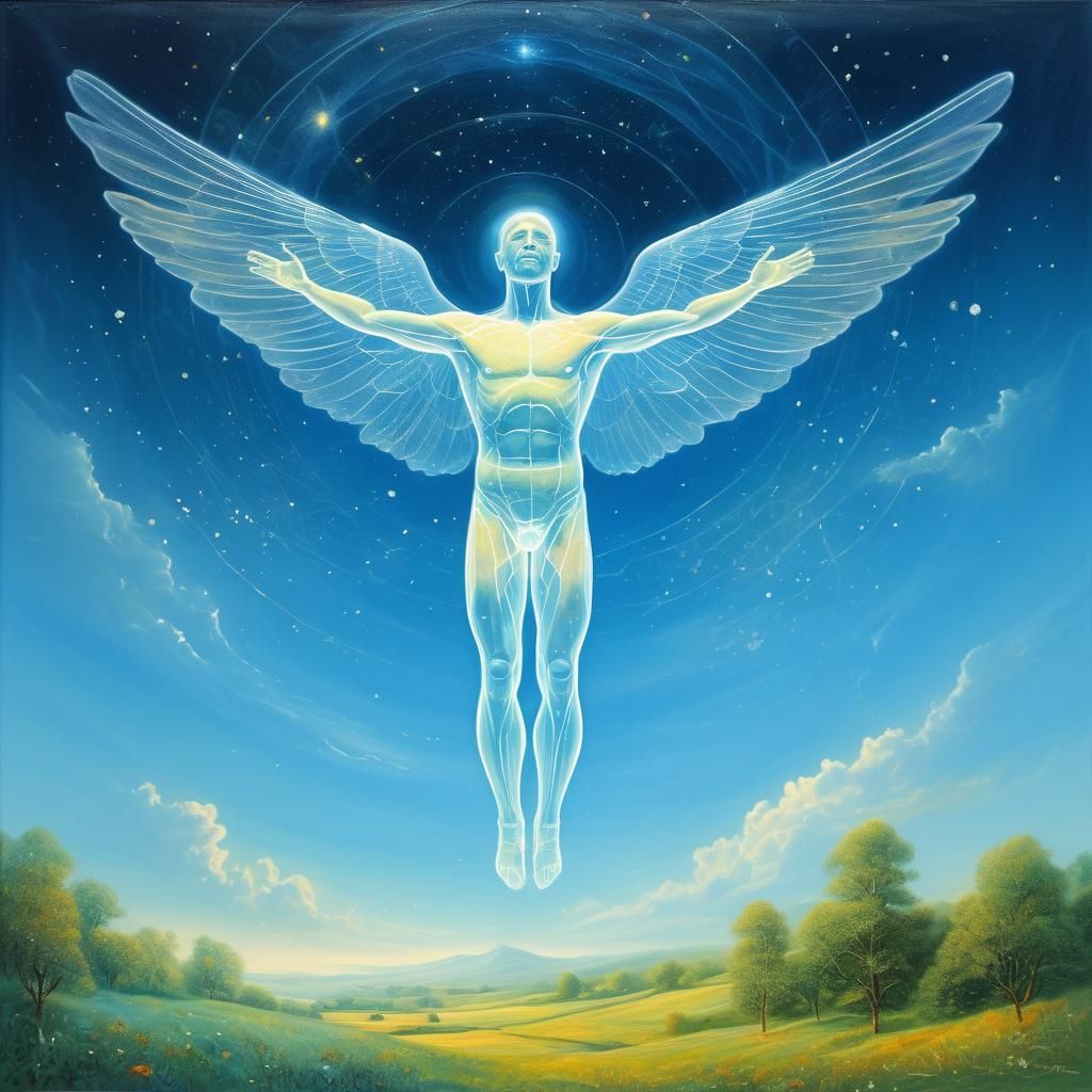 Astral Projection Over Summer Landscape in Oil Painting Styl...