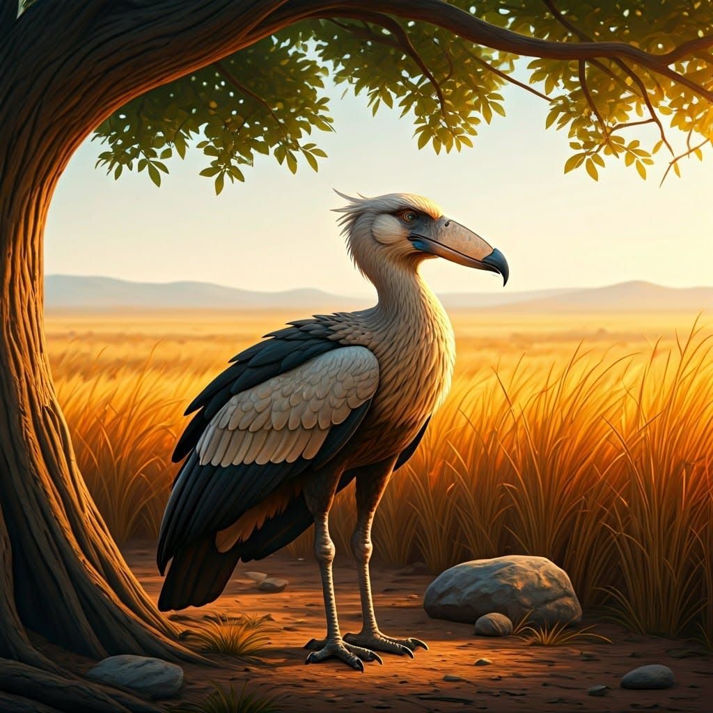 Majestic Elephant Bird Under Savannah Tree: Matte Painting