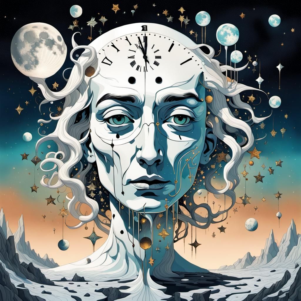 Surreal Melting Clock in Starry Night Sky