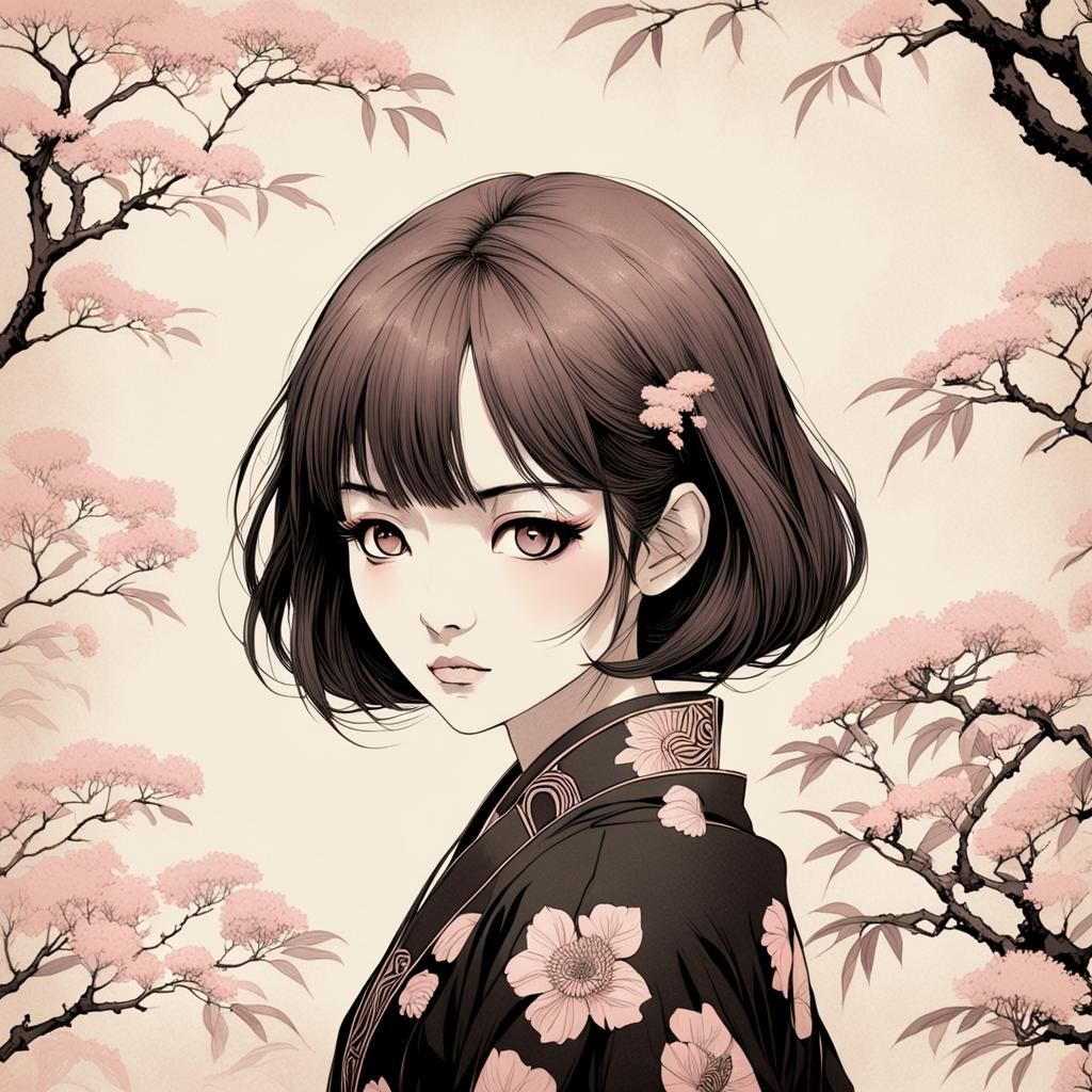 Girl with Beautiful Expression in Sepia and Pink