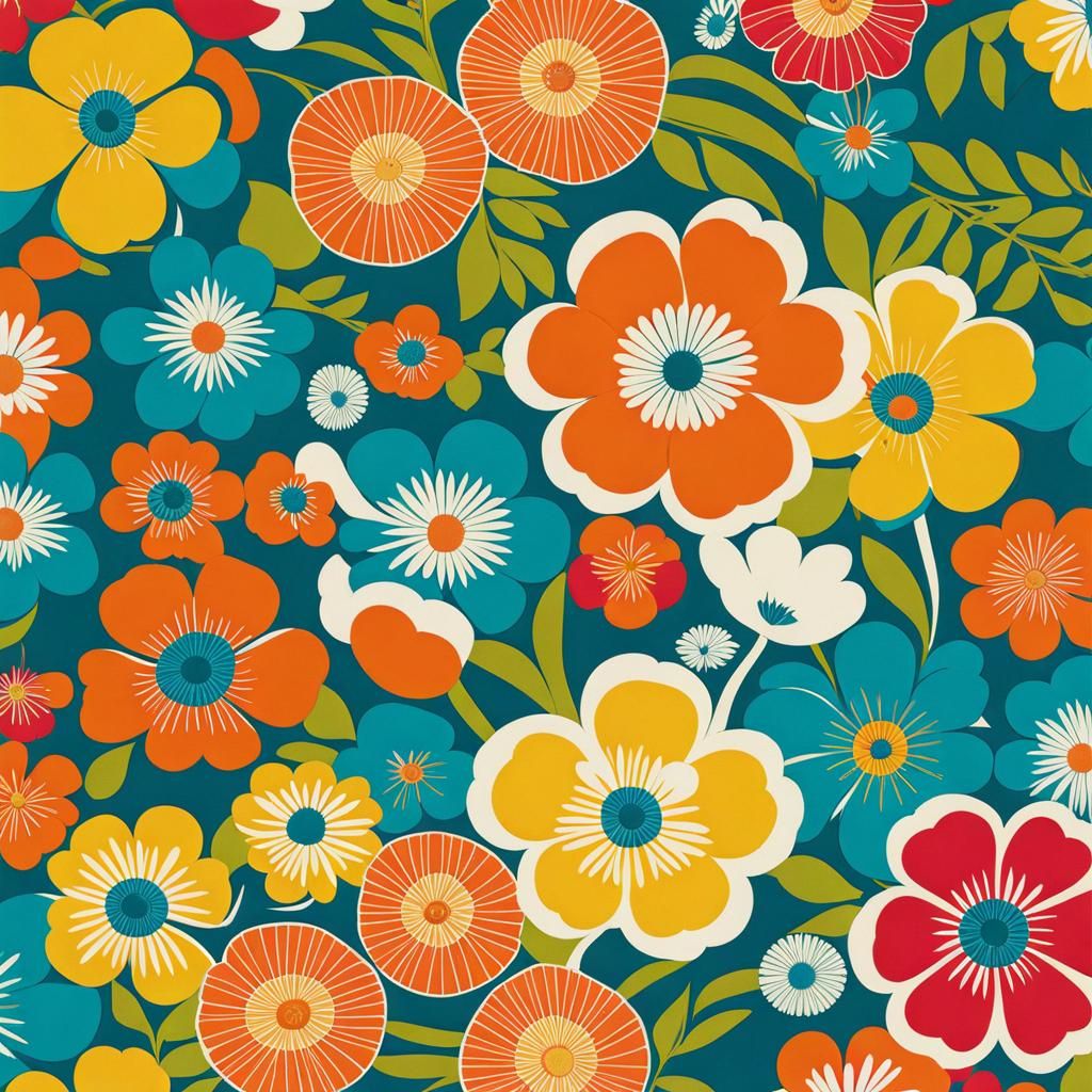 1960s Floral Wallpaper with Bright Blossoms