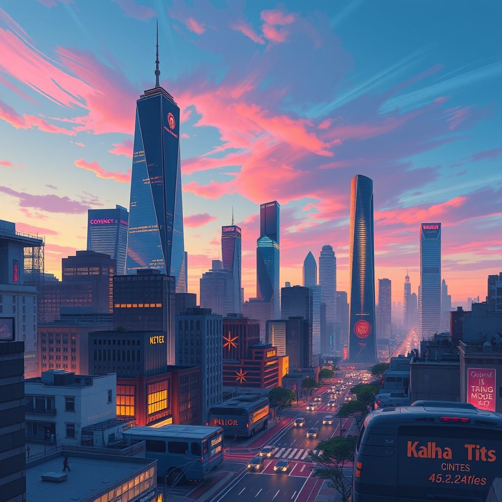 Futuristic Cityscape in Airbrush Style