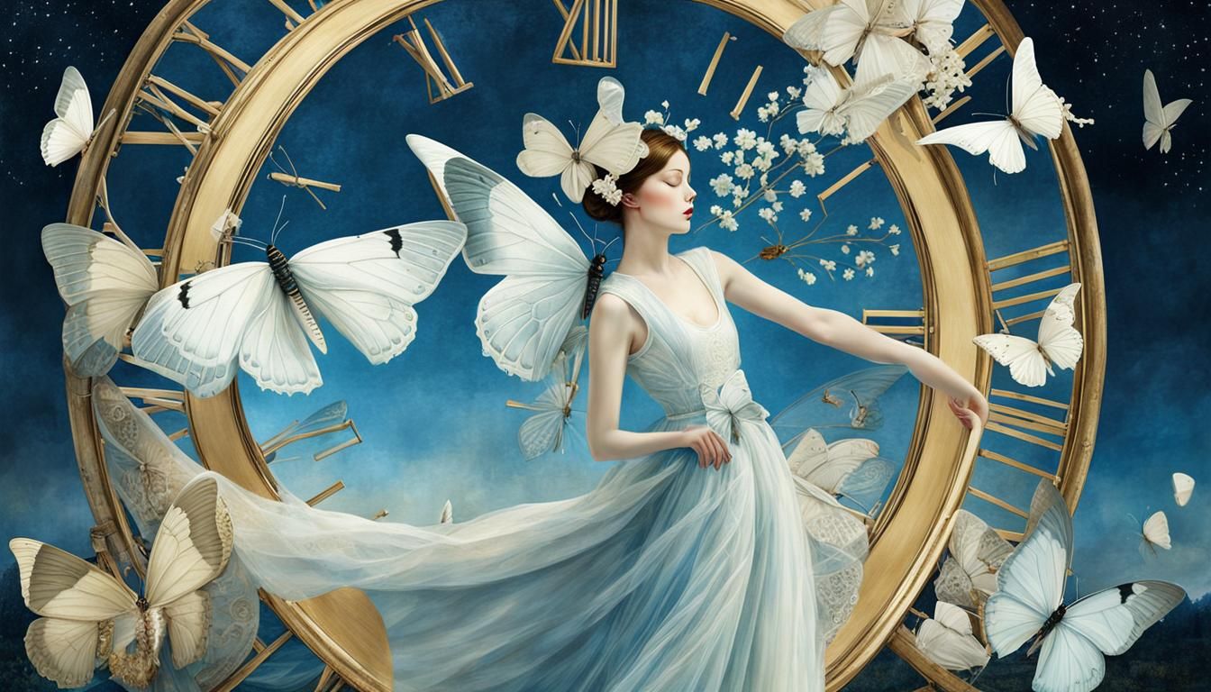 Surreal White Butterflies in Pastel Digital Painting