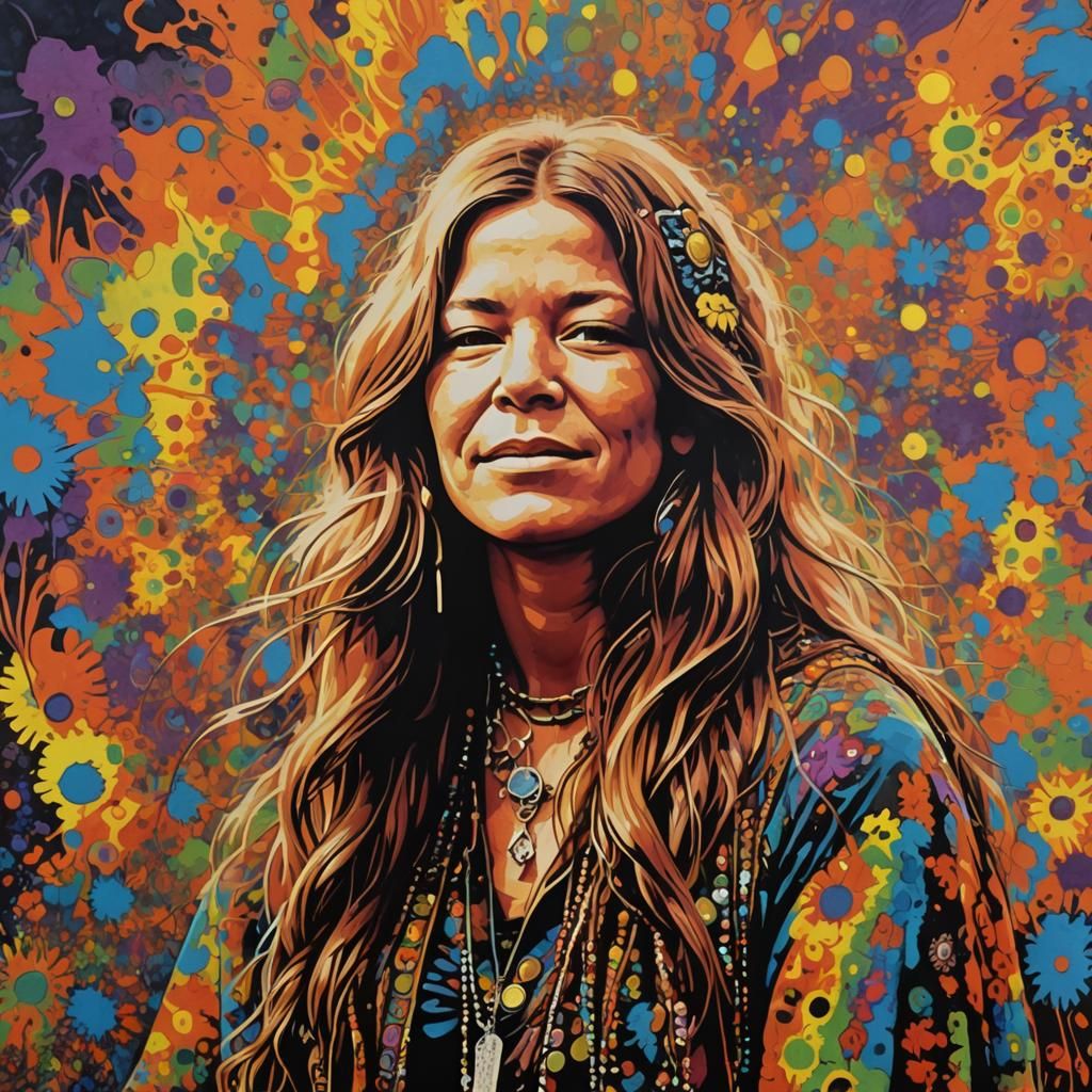 Janis Joplin at Woodstock: Psychedelic Acrylic Painting