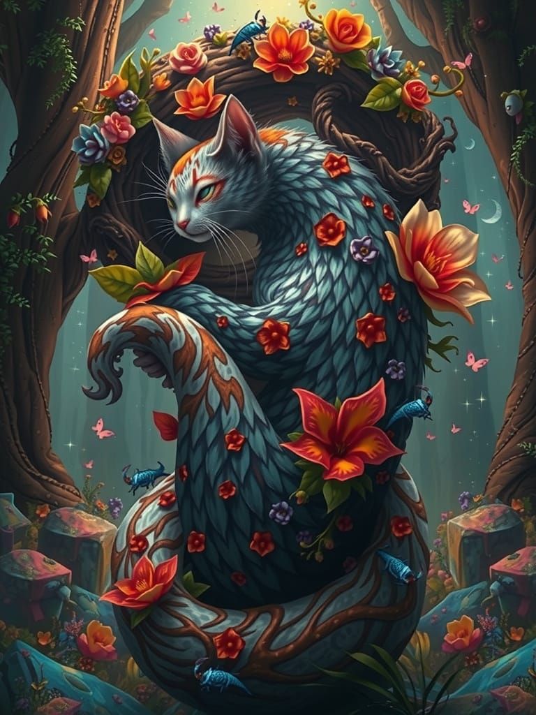 Enchanted Feline Forest Goddess