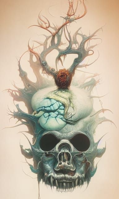 Surreal Skull in Demon Brain Dreamscape