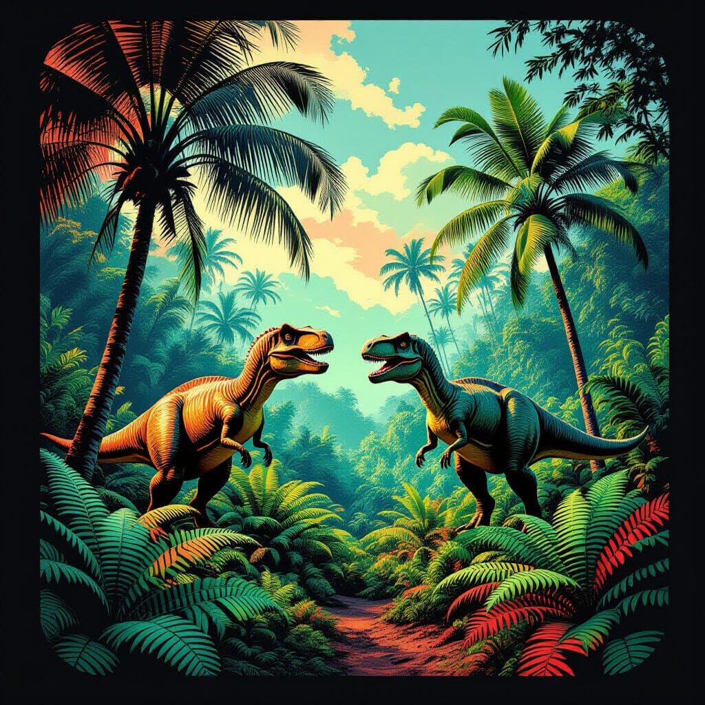 Dinosaurs in a Stereoscopic Viewmaster Diorama