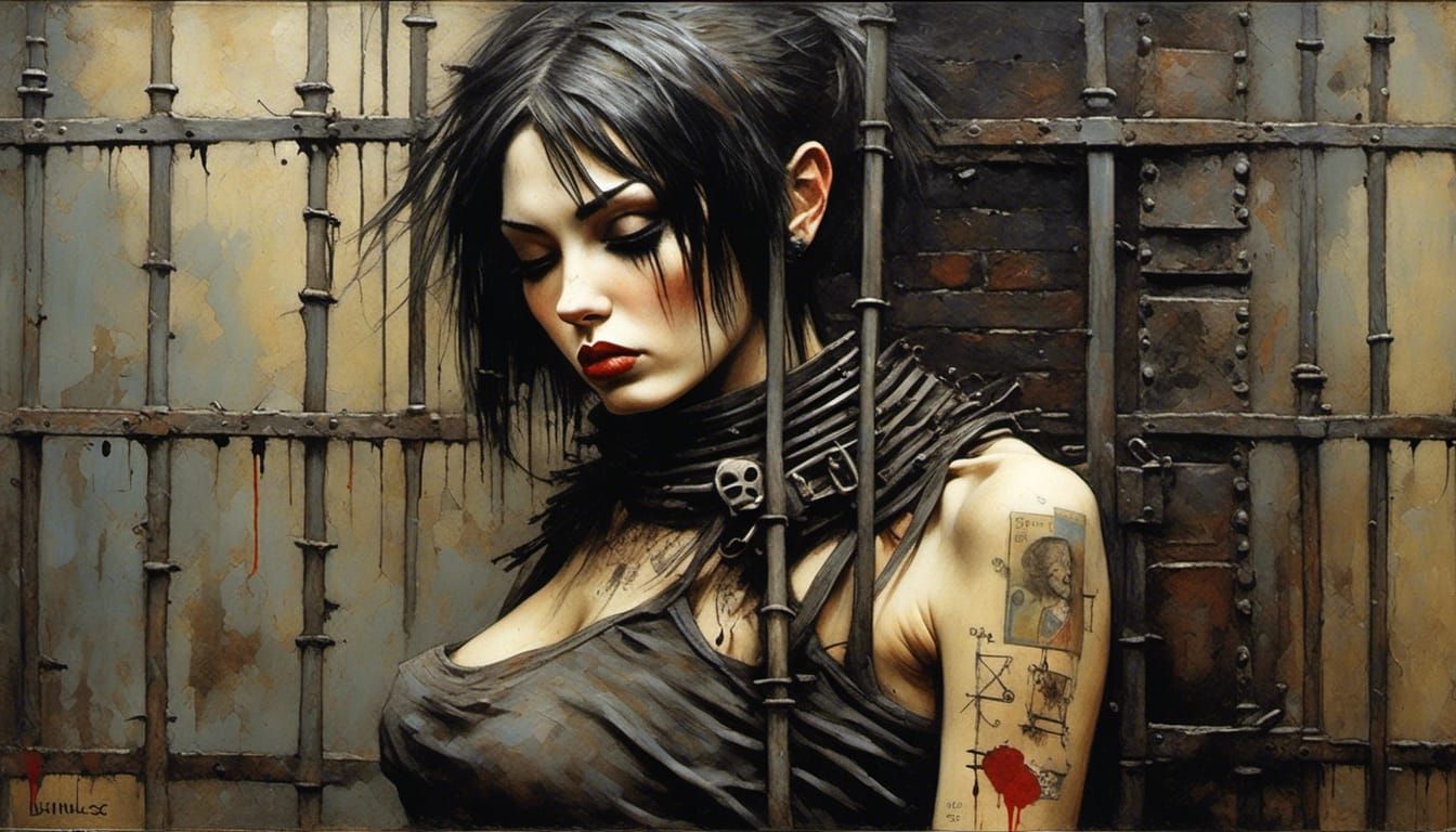 Depression Era Prison Scene: Digital Illustration