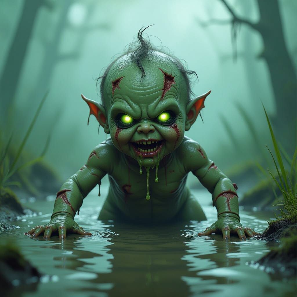 Horror Swamp Demon Baby Crawls from Murky Water