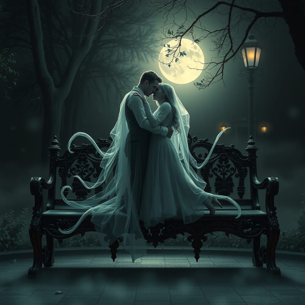 Ethereal Lovers Embrace in Vaporwave Gothic Style