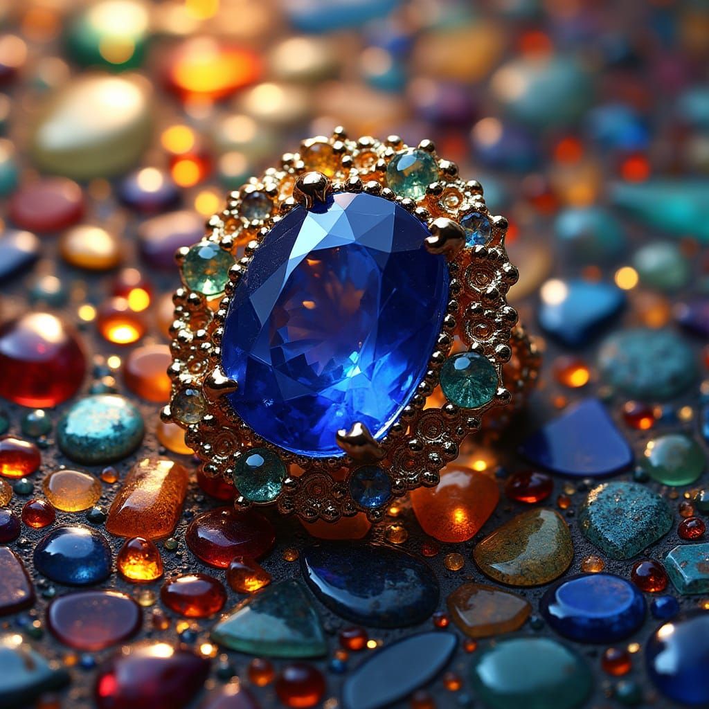 Sapphire Mosaic in Opulent Stained Glass Style